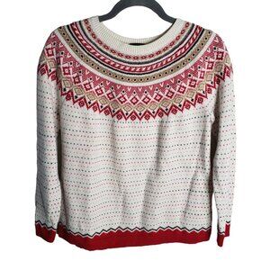 Talbot's Woman's  Size L P Nordic style sweater Lambs wool Nylon blend Red White